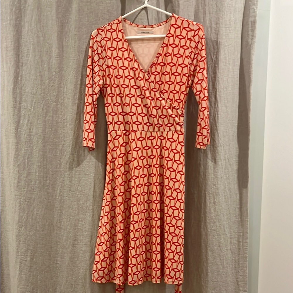 41 Hawthorn Pink and White Wrap Dress V-Neck 3/4 Sleeve